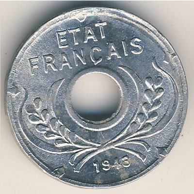 (№1943km27) Монета Французский Индокитай 1943 год 5 Cents