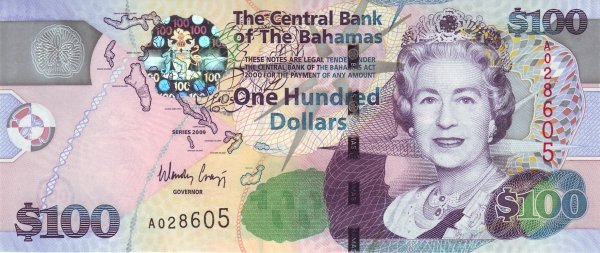  Банкнота Багамские острова 2009 год 100     UNC