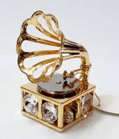 Сувенир "Граммофон", 7,5*4,5 см, металл, покрытие - золото 24 к., кристаллы Сваровски, США, новый