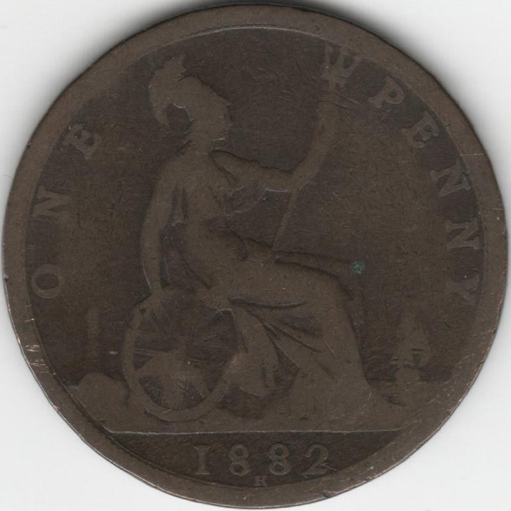 (1882) Монета Великобритания 1882 год 1 пенни &quot;Королева Виктория&quot;  Бронза  VF