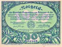 (№1920) Банкнота Австрия 1920 год "30 Heller"