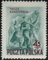 (1952-040) Марка Польша "Демонстрация Конституции (Зеленая, черно-фиолетовая)" , II Θ