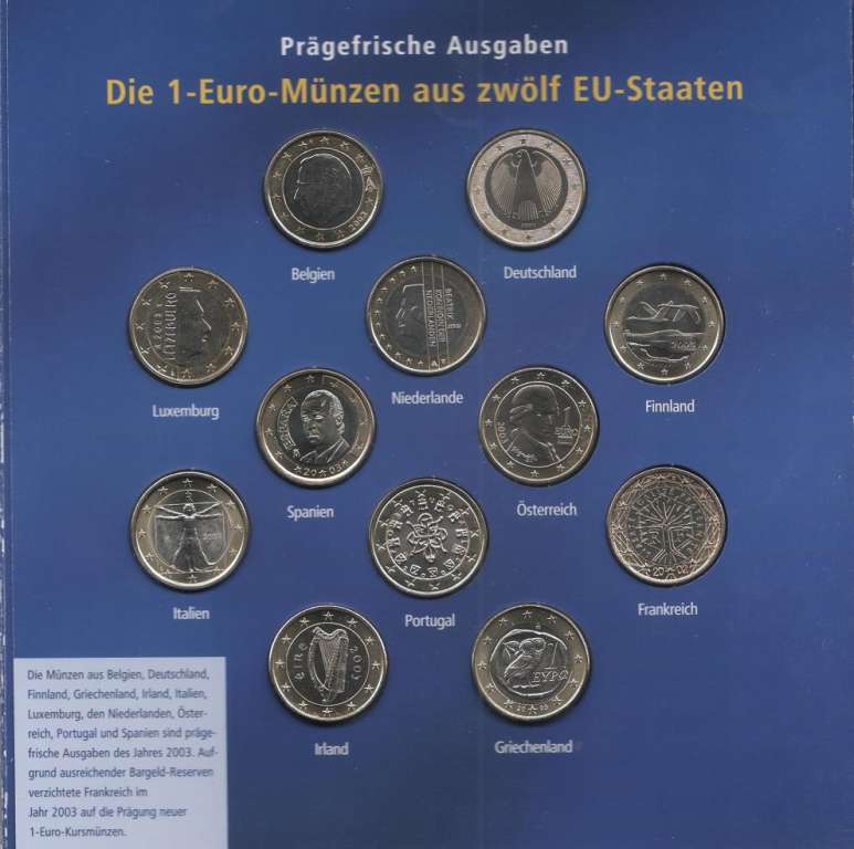 (2003, 12 монет по 1 Евро + 13 марок) Набор монет Евросоюз 2003 год &quot;Единая Европа&quot;   Буклет