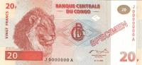 (1997) Банкнота Дем Республика Конго 1997 год 20 франков "Лев"   UNC