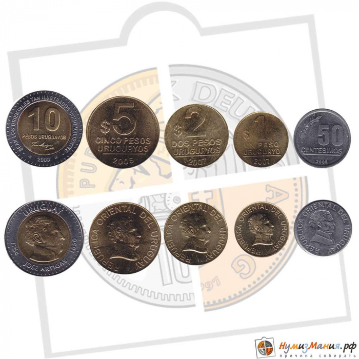Набор монет Уругвай (5 монет) (А359)
