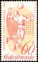 (1966-006) Марка Чехословакия "Удар по мячу"    Чемпионат мира по волейболу  II Θ