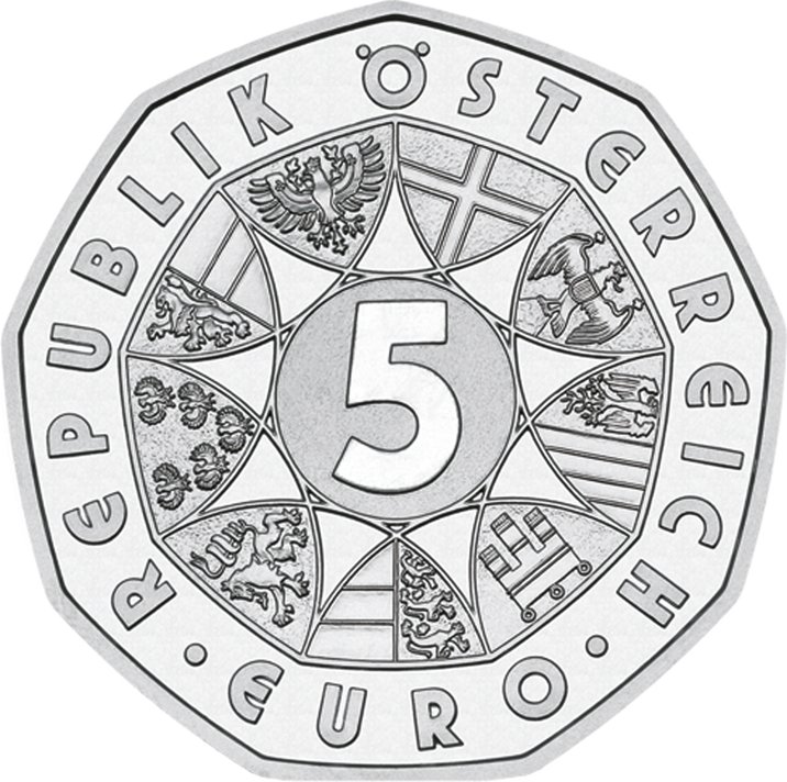 (017) Монета Австрия 2010 год 5 евро &quot;Колокол Пуммерин&quot;  Серебро Ag 800  UNC