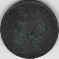 (1901) Монета Великобритания 1901 год 1 пенни "Королева Виктория"  Бронза  VF