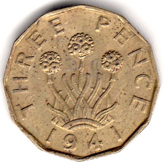 (1941) Монета Великобритания 1941 год 3 пенса &quot;Георг VI&quot;  Латунь  VF