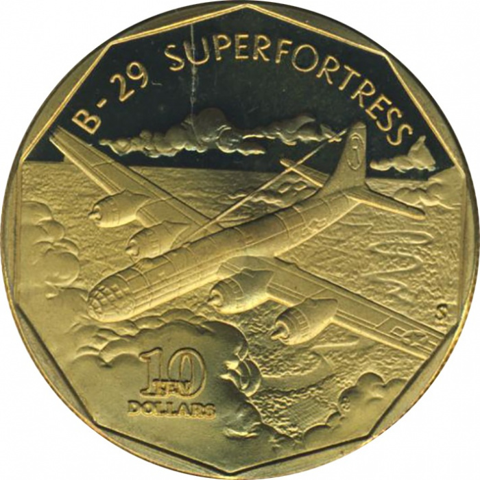 (1991) Монета Маршалловы Острова 1991 год 10 долларов &quot;B-29 Суперфортресс&quot;  Латунь  UNC