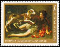 (1968-034) Марка Венгрия "Мальчик с собаками" ,  III O