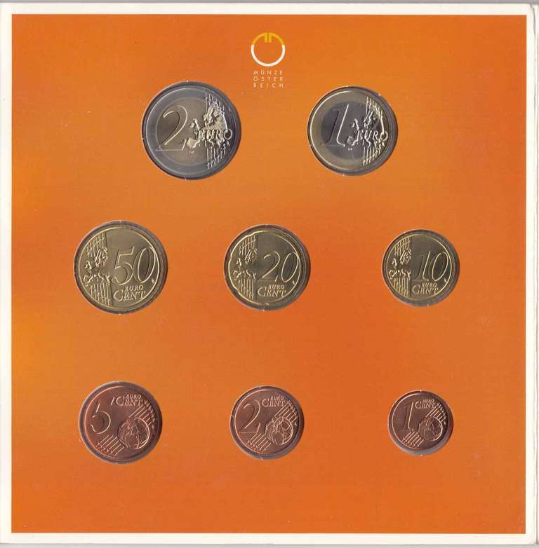 (2008, 8 монет) Набор монет Австрия 2008 год &quot;Европа из Космоса&quot;   Буклет