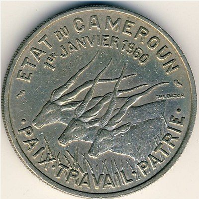 (1960) Монета Камерун 1960 год 50 франков КФА &quot;Антилопы&quot;  Медь-Никель  UNC