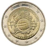 (009) Монета Германия (ФРГ) 2012 год 2 евро "10 лет наличному обращению Евро" Двор G Биметалл  UNC