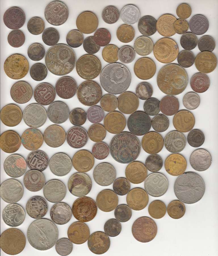 Набор разных монет, 94 шт., (сост., годы, страны и номиналы на фото)
