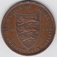 () Монета Остров Джерси 1911 год 1/12 шиллинга ""  Медь  UNC