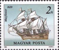 (1988-026) Марка Венгрия "Галеон Мейфлауэр"    Парусные суда II Θ