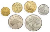 6 монет, 1 и 5 рупий, 1, 5 10 и 25 центов Набор монет Сейшелы 2004-2012 год Флора и фауна    UNC