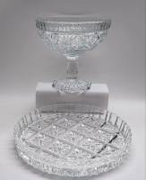 Блюдо и Фруктовница на ножке хрусталь СССР винтаж сталинский ампир 2 предмета