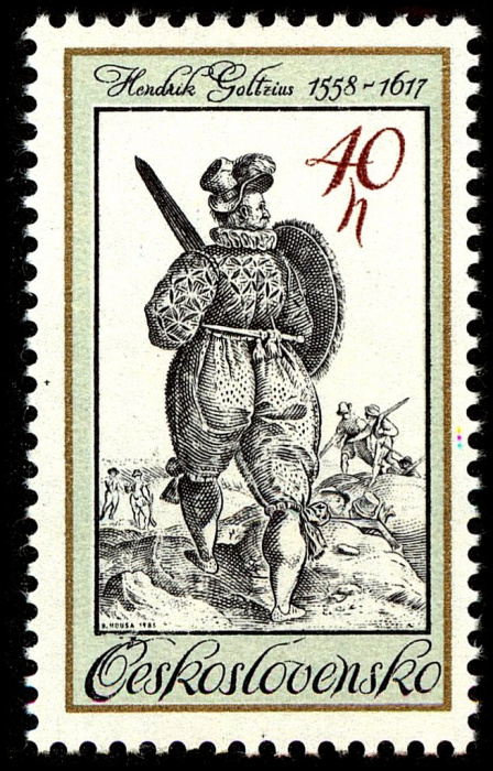 (1983-048) Марка Чехословакия &quot;Воин с мечом и щитом&quot;    Старые костюмы I Θ
