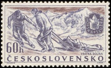 (1957-020) Марка Чехословакия &quot;Горные спасатели&quot;    10-я Международная велогонка Прага-Берлин-Варшав