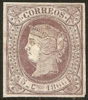 (№18) Марка Куба 1866 год "Королева Изабелла II", Негашеная