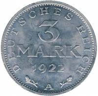 (1922a) Монета Германия (Веймар) 1922 год 3 марки   Алюминий  UNC