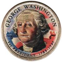 01d Монета США 2007 год 1 доллар Джордж Вашингтон  Вариант №2 Латунь  COLOR. Цветная