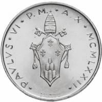 (1972) Монета Ватикан 1972 год 500 лир "Пшеница и виноград"  Серебро Ag 835  UNC