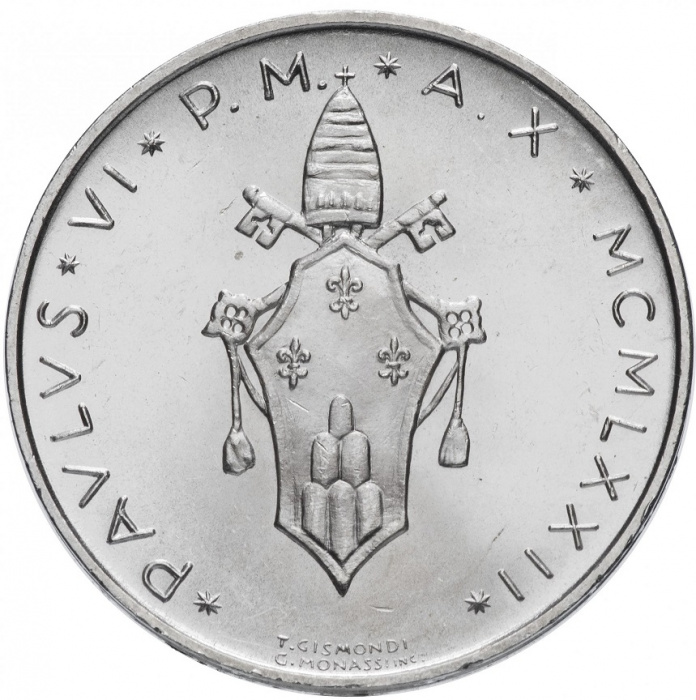(1972) Монета Ватикан 1972 год 500 лир &quot;Пшеница и виноград&quot;  Серебро Ag 835  UNC