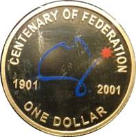 2001 Монета Австралия 1 доллар Австралийский Союз 100 лет  Цветная Бронза  PROOF