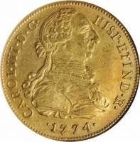 (№1772km82.1) Монета Перу 1772 год 8 Escudos