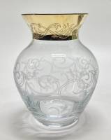 Ваза вдохновение, стекло, алмазная резка, позолота