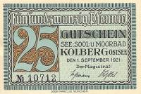 (№1921) Банкнота Германия 1921 год "25 Pfennig"