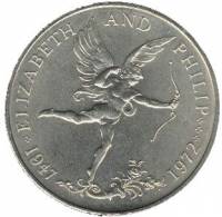 (№1972km26) Монета Гернси 1972 год 25 Pence (25-й годовщины свадьбы)