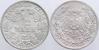 (1916d) Монета Германия (Империя) 1916 год 1/2 марки   Серебро Ag 900  VF