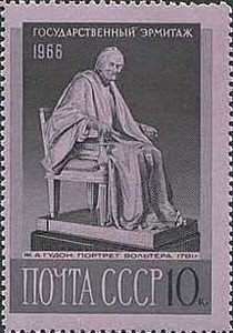 1966-143 Марка СССР Статуя Вольтера   Государственный Эрмитаж III Θ