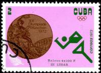 (1973-002) Марка Куба "Жен. эстафета 4х100 (Бронза)"    Награды Кубы на ХХ ОИ III Θ
