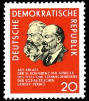 (1965-037) Марка Германия (ГДР) "Маркс и Ленин"    Конференция почтовых министров III Θ