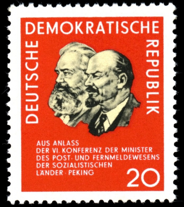 (1965-037) Марка Германия (ГДР) &quot;Маркс и Ленин&quot;    Конференция почтовых министров III Θ