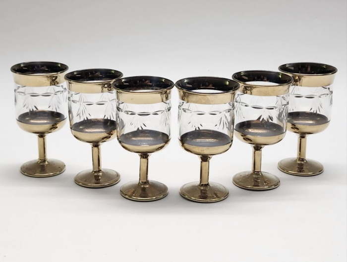 Рюмки СССР 6 шт стекло гравировка золочение высота 8 см