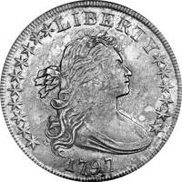 (1797, 10 звёзд слева, 6 справа) Монета США 1797 год 1 доллар  1. Малый орёл  VF