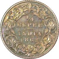 (№1862km470) Монета Индия 1862 год frac14; Rupee