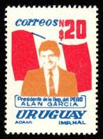(№1986-1739) Марка Уругвай 1986 год "Президент Перу Алан Гарсия", Гашеная