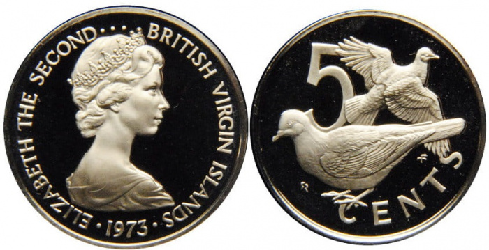 (1973) Монета Брит Виргинские острова 1973 год 5 центов &quot;Горлицы-зенайды&quot;  Медь-Никель  PROOF