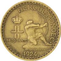 (1924) Монета Монако 1924 год 1 франк "Геркулес"  Бронза  VF