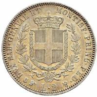 (№1850km143.1) Монета Италия 1850 год 2 Lire (Витторио Эмануэле II)