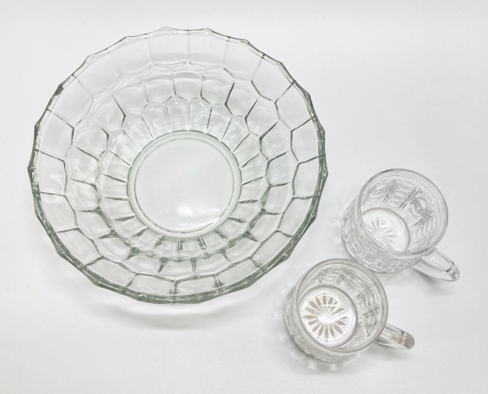 Салатник + 2 кружки, стекло, хрусталь