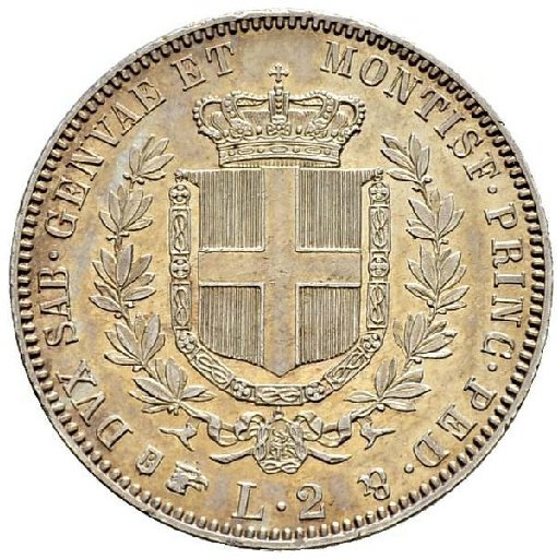(№1850km143.1) Монета Италия 1850 год 2 Lire (Витторио Эмануэле II)