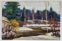 Картина Тулаев В. Н. 1978 г. Река в лесу Пейзаж масло картон 35х25 см
